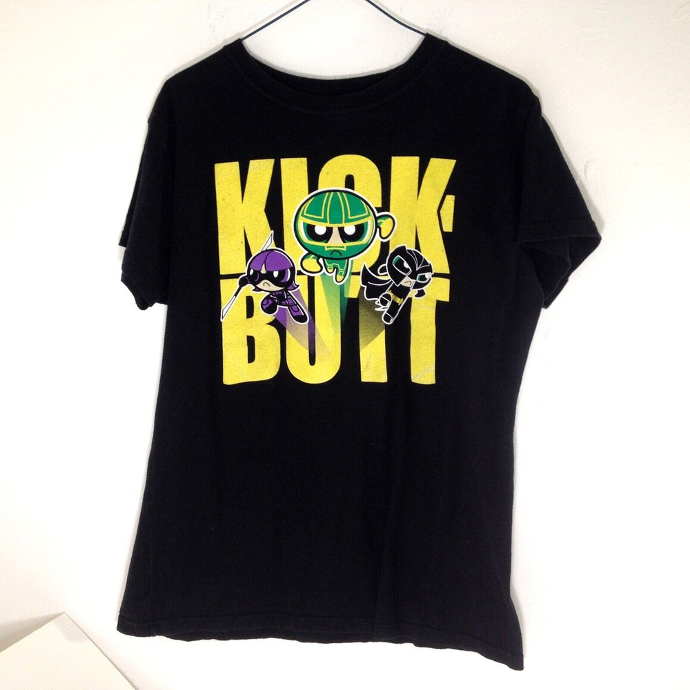 Powerpuff Girls and Kick Ass Team Up Black Top T Shirt Size M to Large